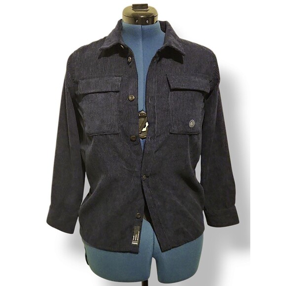 RSQ Navy Blue Corduroy Button Down Shirt Girls Junior's Size Large *see Sizing - Picture 1 of 7